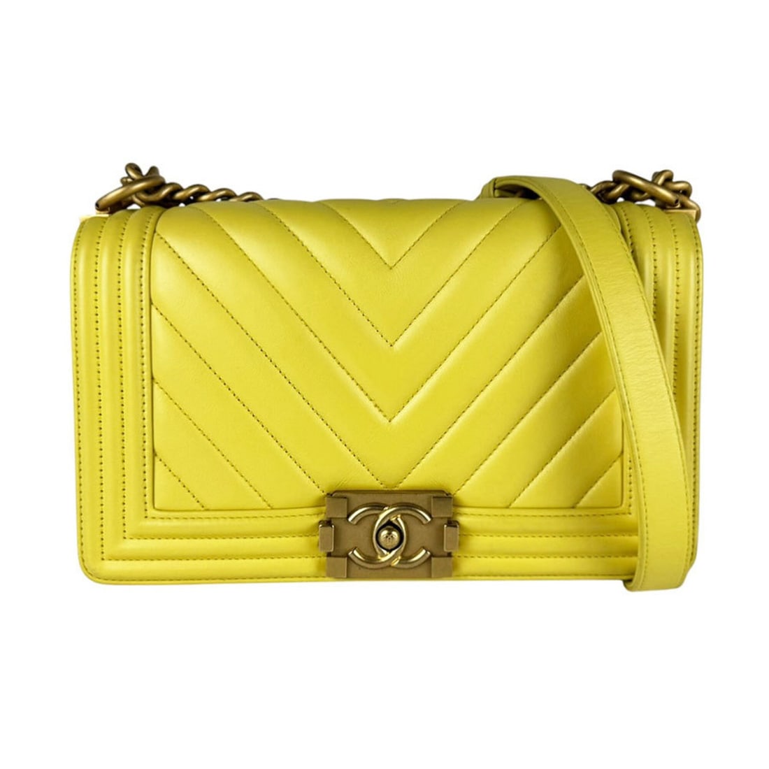 Chanel Boy Shoulder Bag, Leather, Yellow Gold, Women's, z11074: --- Catalog ---Category: SizeSize (HxWxD): 15cm x 25cm x 6cm / 5.9'' x 9.84'' x 2.36''Category: DesignType: Shoulder bagColor: YellowGender: WomenMaterial: Leather Category: GeneralBrand: ChanelCountr