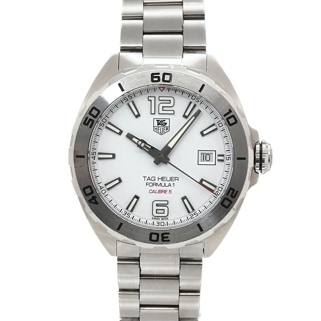 TAG Heuer Formula 1 Calibre 5 WAZ2114 Men's Watch, Date, White, Automatic Movement: --- Catalog ---Category: SizeWrist Size: 19.5cm / 7.67''Case Diameter: 41mm / 1.61''Category: DesignType: WristwatchGender: MenColor (Dial): WhiteMaterial (Band): Stainless steelMaterial (Case): Stain