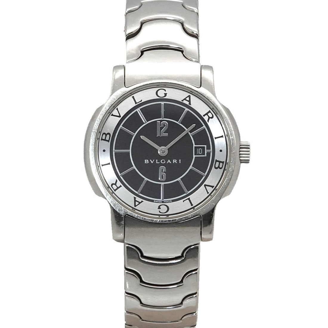 Bulgari BVLGARI Solo Tempo ST29S Women's Watch, Date, Black, Quartz Watch: --- Catalog ---Category: SizeWrist Size: 14.5cm / 5.7''Case Diameter: 29mm / 1.14''Category: DesignType: WristwatchGender: WomenColor (Dial): BlackMaterial (Band): Stainless steelMaterial (Case): Stai