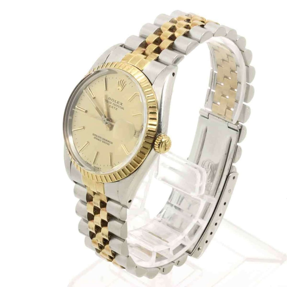 Rolex Oyster Perpetual Date Two-Tone 15053 R-serial Men's Watch Champagne 18K Yellow Gold Automatic (1 of 15)