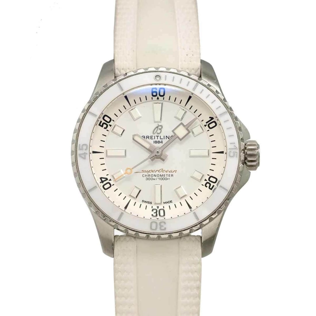 Breitling Superocean Automatic 36 A17377 Boys' Watch White Self-winding Super Ocean: --- Catalog ---Category: SizeWrist Size: 16cm / 6.29''Case Diameter: 36mm / 1.42''Category: DesignType: WristwatchGender: BoysColor (Dial): WhiteMaterial (Band): Rubber, Stainless steelMaterial (Case)