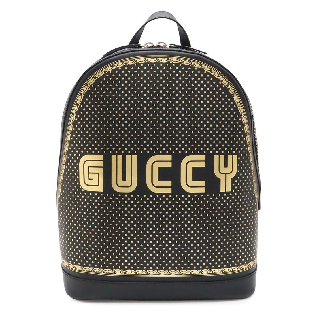 GUCCI GUCCY Backpack, Star Pattern, Leather, Black with Gold Accents, 419584: --- Catalog ---Category: SizeSize (HxWxD): 40cm x 31.5cm x 13cm / 15.74'' x 12.4'' x 5.11''Category: DesignType: BackpackColor: Black, GoldGender: WomenMaterial: Leather Category: GeneralMPN: 419584Br