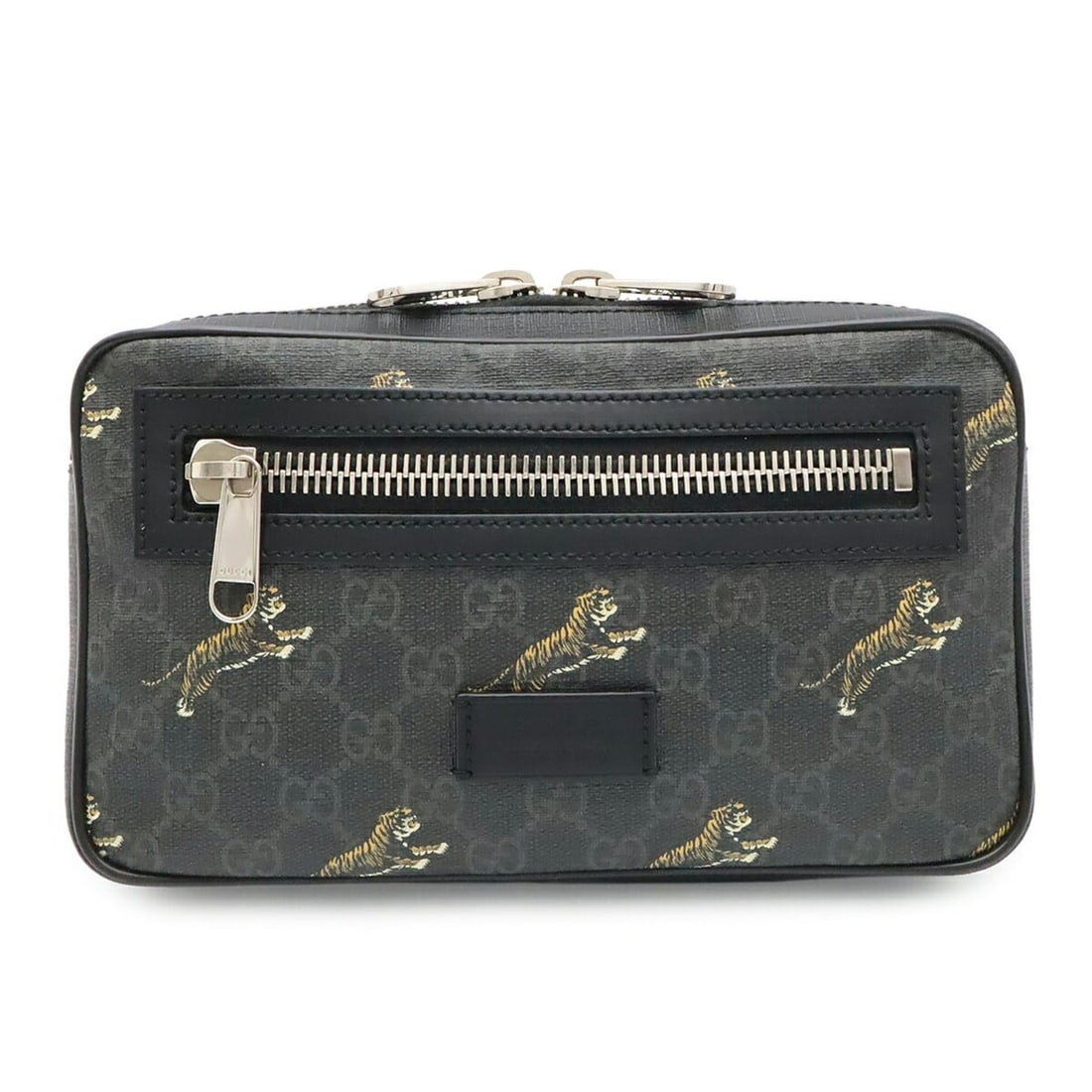 GUCCI GG Supreme Web Line Tiger Waist Bag, Body Belt Leather, Black, Dark Gray, 474293: --- Catalog ---Category: SizeSize (HxWxD): 14cm x 23.5cm x 5cm / 5.51'' x 9.25'' x 1.96''Category: DesignType: Sling bagColor: Black, Dark grayGender: MenMaterial: GG Supreme Category: GeneralMPN: 474