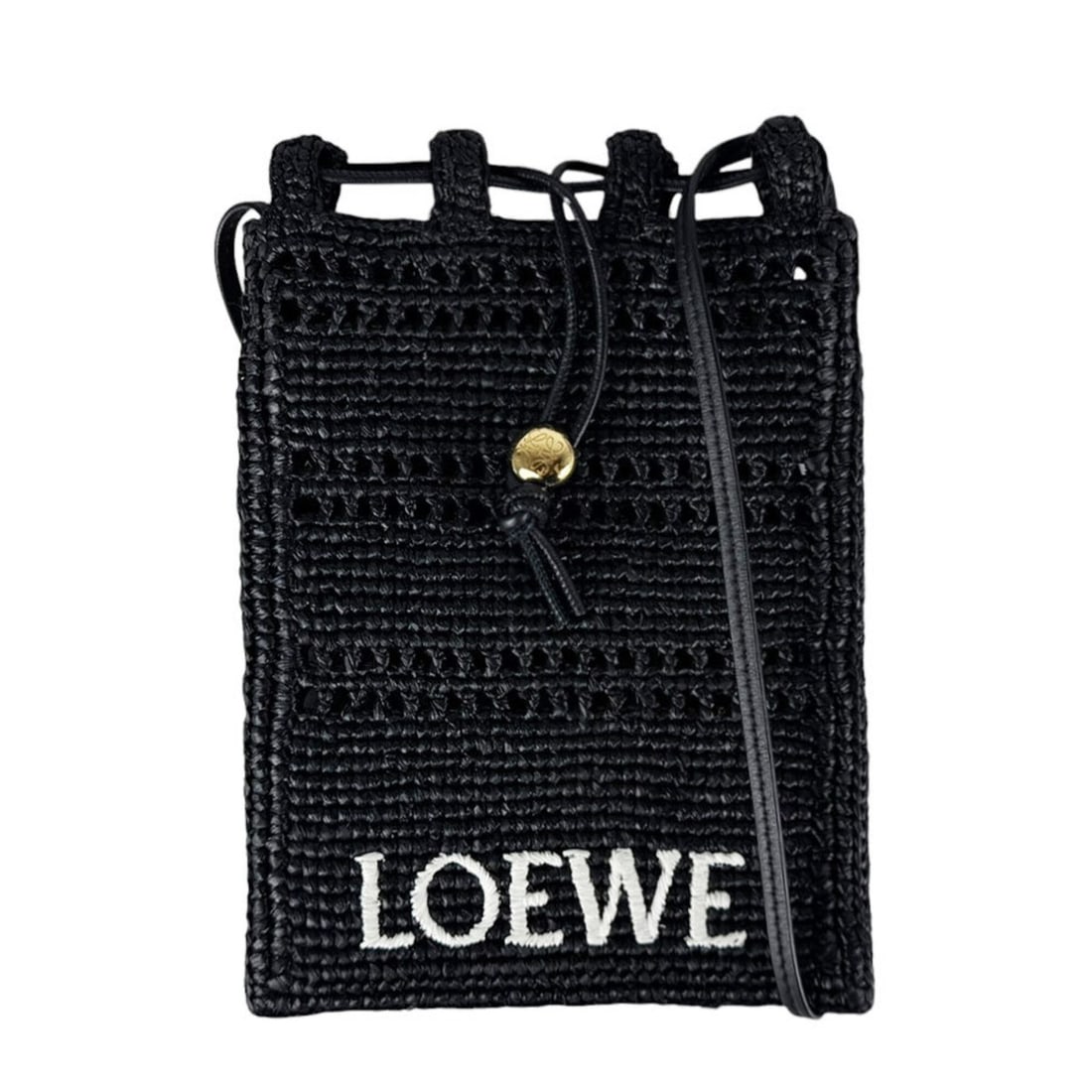 Loewe LOEWE Shoulder Bag with Drawstring Pocket, Raffia, Black, Men's & Women's z10999: --- Catalog ---Category: SizeSize (HxWxD): 21cm x 16cm x 1cm / 8.26'' x 6.29'' x 0.39''Category: DesignType: Shoulder bagColor: BlackGender: Men,WomenMaterial: Raffia Category: GeneralBrand: LoeweCoun
