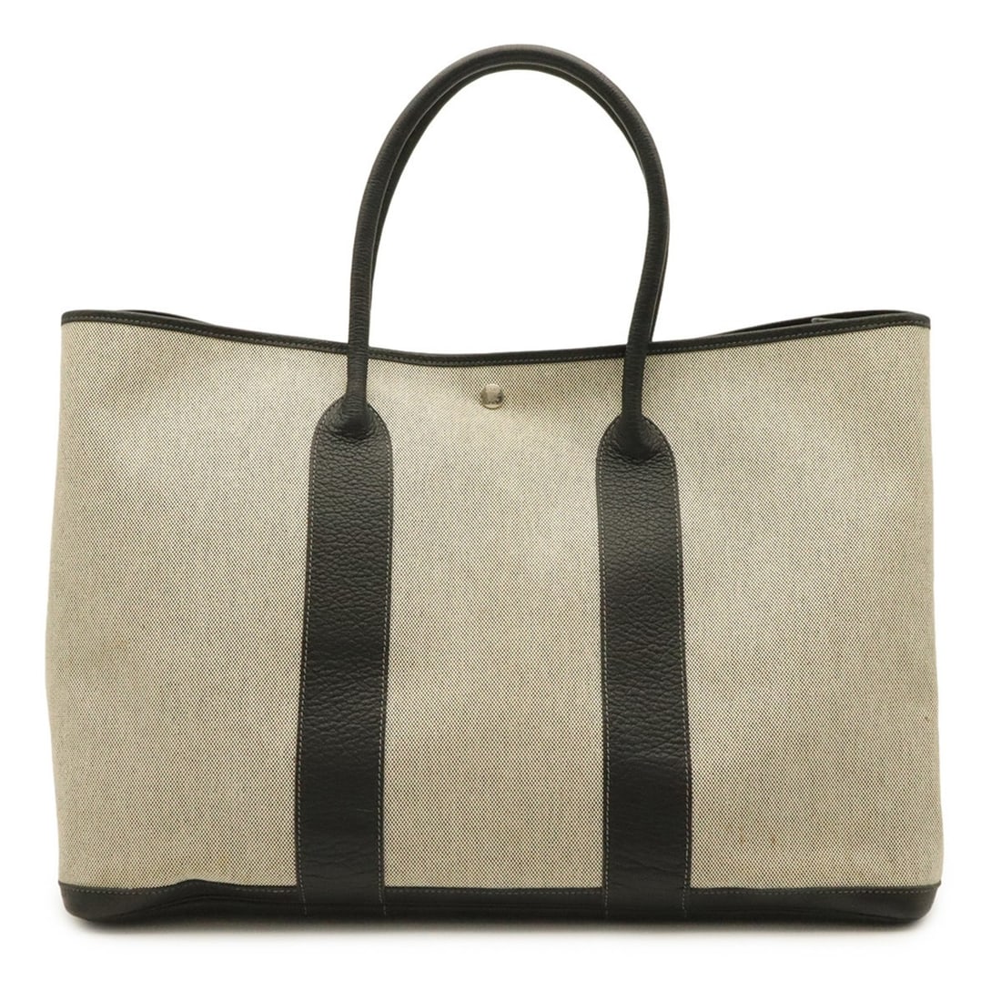 HERMES Garden TGM Tote Bag, Large Tote, Shoulder Toile H Leather, Gray/Black, ?H Stamp: --- Catalog ---Category: SizeSize (HxWxD): 35cm x 49cm x 24cm / 13.77'' x 19.29'' x 9.44''Category: DesignType: Shoulder bag, Tote bagColor: Black, Gray, YellowGender: WomenMaterial: Toile H Category: