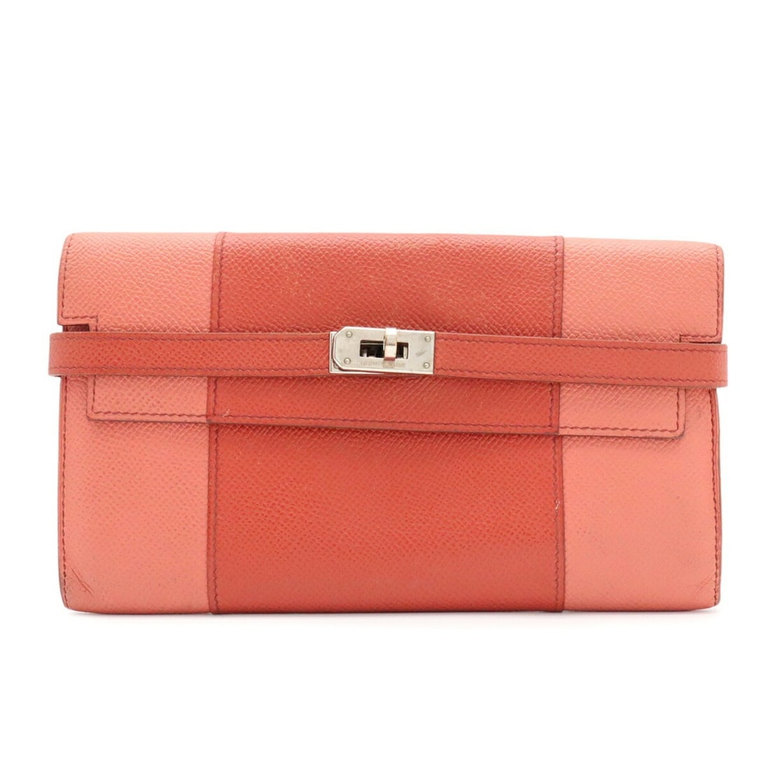HERMES Kelly Wallet Flag Bi-fold Bi-color Veau Epsom Corail Flamingo ? Mark ?R Stamp (1 of 10)