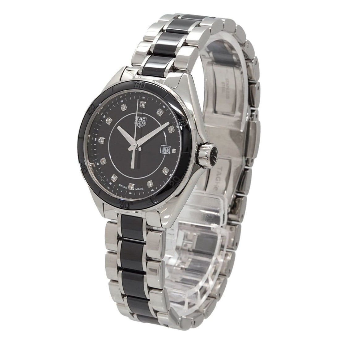 TAG Heuer Formula 1 WBJ141AB 11P Diamond Ladies' Watch, Date, Black, Quartz Watch: --- Catalog ---Category: SizeWrist Size: 18.5cm / 7.28''Case Diameter: 33mm / 1.3''Category: DesignType: WristwatchGender: WomenColor (Dial): BlackMaterial (Band): Ceramic, Stainless steelMaterial (Ca
