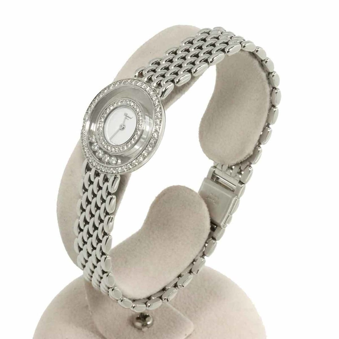 Chopard Happy Diamonds 205691 Double Diamond Bezel Ladies' Watch with 5 Moving Diamonds, White 18K: --- Catalog ---Category: SizeWrist Size: 17cm - 17.5cm / 6.69'' - 6.88''Case Diameter: 23mm / 0.91''Category: DesignType: WristwatchGender: WomenColor (Dial): WhiteMaterial (Band): White gold (18K)Mat