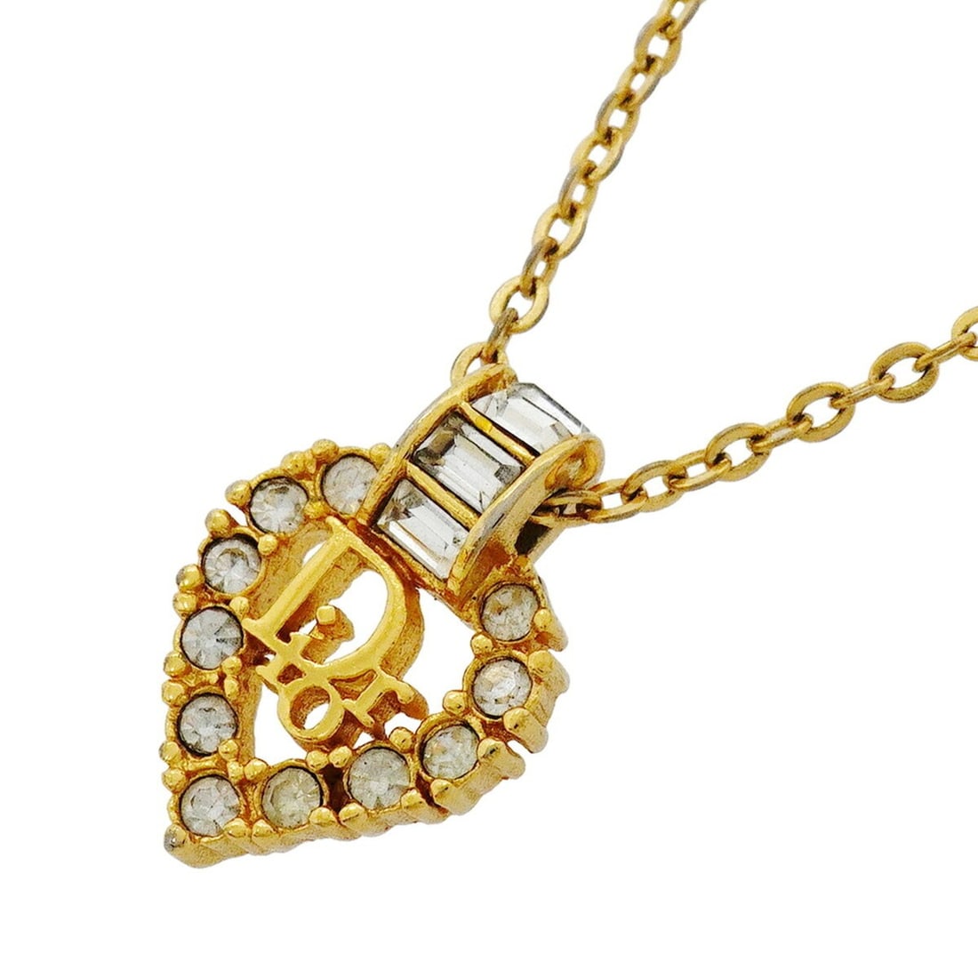Christian Dior Necklace, GP Plated, Rhinestone, Gold, Women's: --- Catalog ---Category: SizePendant Size: 18.4mm x 12.8mm / 0.72'' x 0.5''Neck Circumference: 39.5 cm - 45 cm / 15.55'' - 17.71''Category: DesignColor: GoldGender: WomenMaterial: Gold plating, Rhines