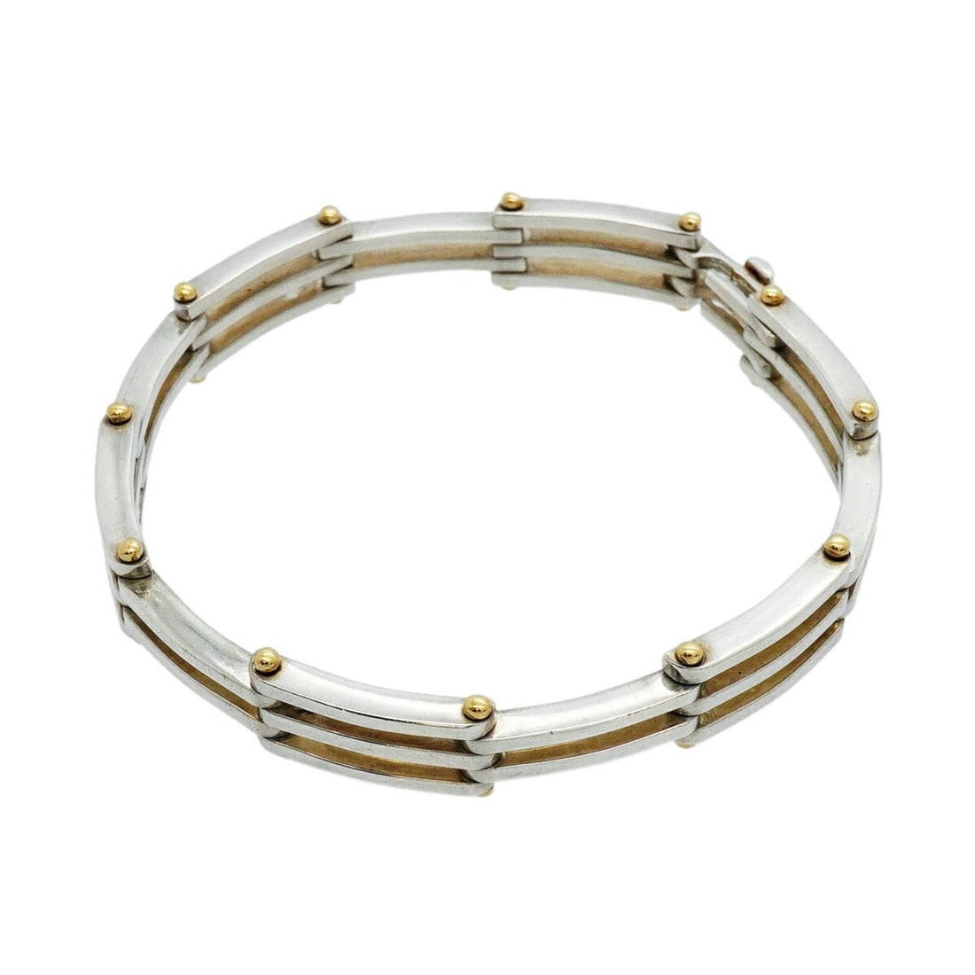 Tiffany & Co. Gate Bracelet, 18K Yellow Gold (KYG), Sterling Silver 925, for Men and Women: --- Catalog ---Category: SizeLength: 19.5cm / 7.67''Category: DesignType: Charm braceletGender: Men,WomenMaterial: Silver 925, Yellow gold (18K)Category: GeneralBrand: Tiffany--- Item List ---Section: