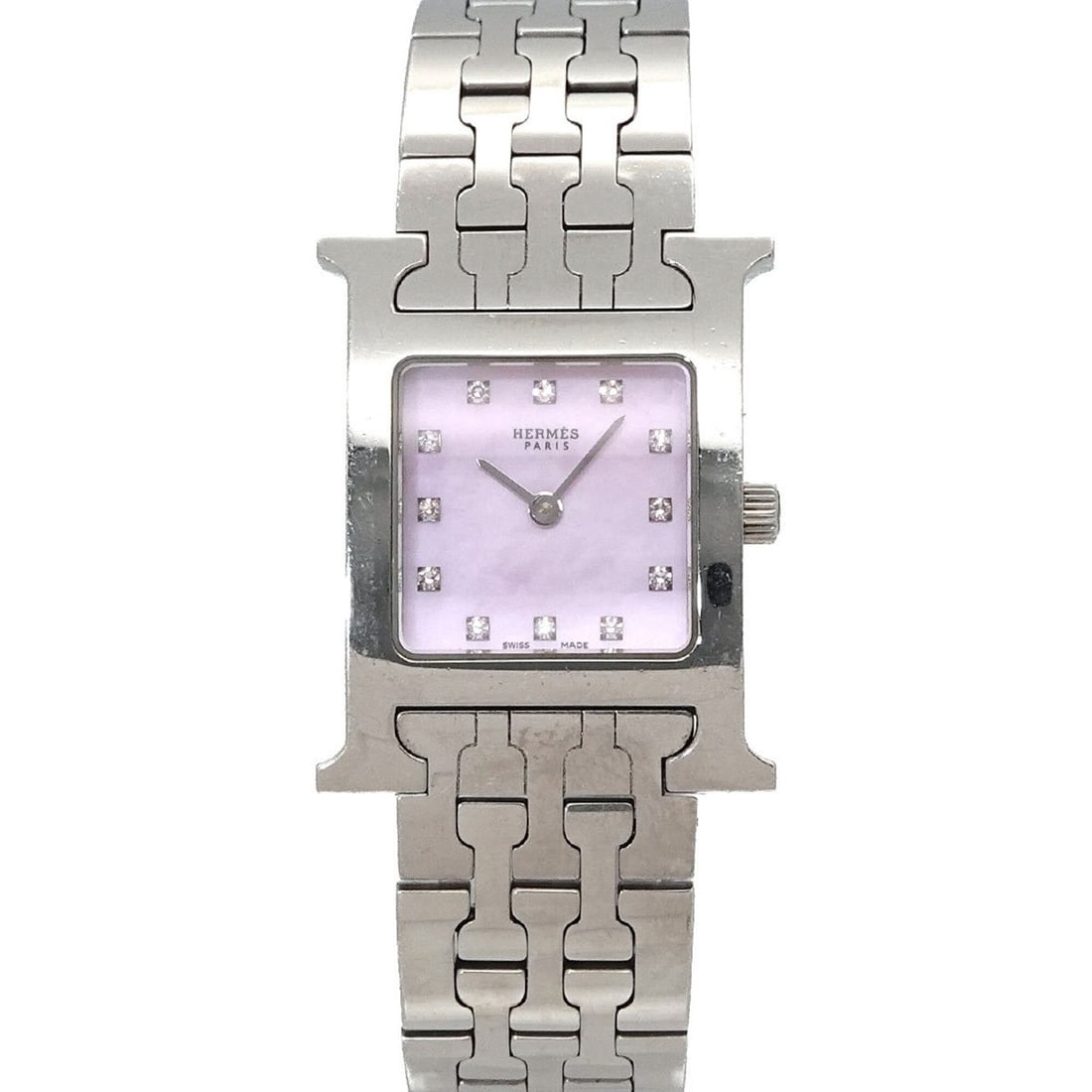 Hermes H-Watch HH1 210 Women's Watch 12P Diamond Pink Shell Quartz H: --- Catalog ---Category: SizeWrist Size: 15cm / 5.9''Case Diameter: 21mm / 0.83''Category: DesignType: WristwatchGender: WomenColor (Dial): Pink shellMaterial (Band): Stainless steelMaterial (Case): S