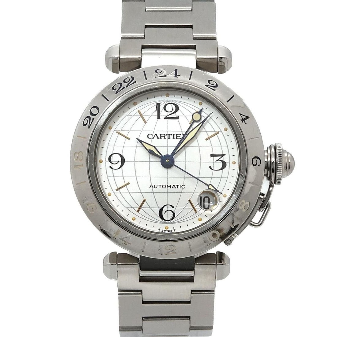 Cartier Pasha C Meridian GMT W31029M7 Boys' Watch, Date, Silver, Automatic Movement: --- Catalog ---Category: SizeWrist Size: 15cm / 5.9''Case Diameter: 35mm / 1.38''Category: DesignType: WristwatchGender: Boys,Men,WomenColor (Dial): SilverMaterial (Band): Stainless steelMaterial (Cas