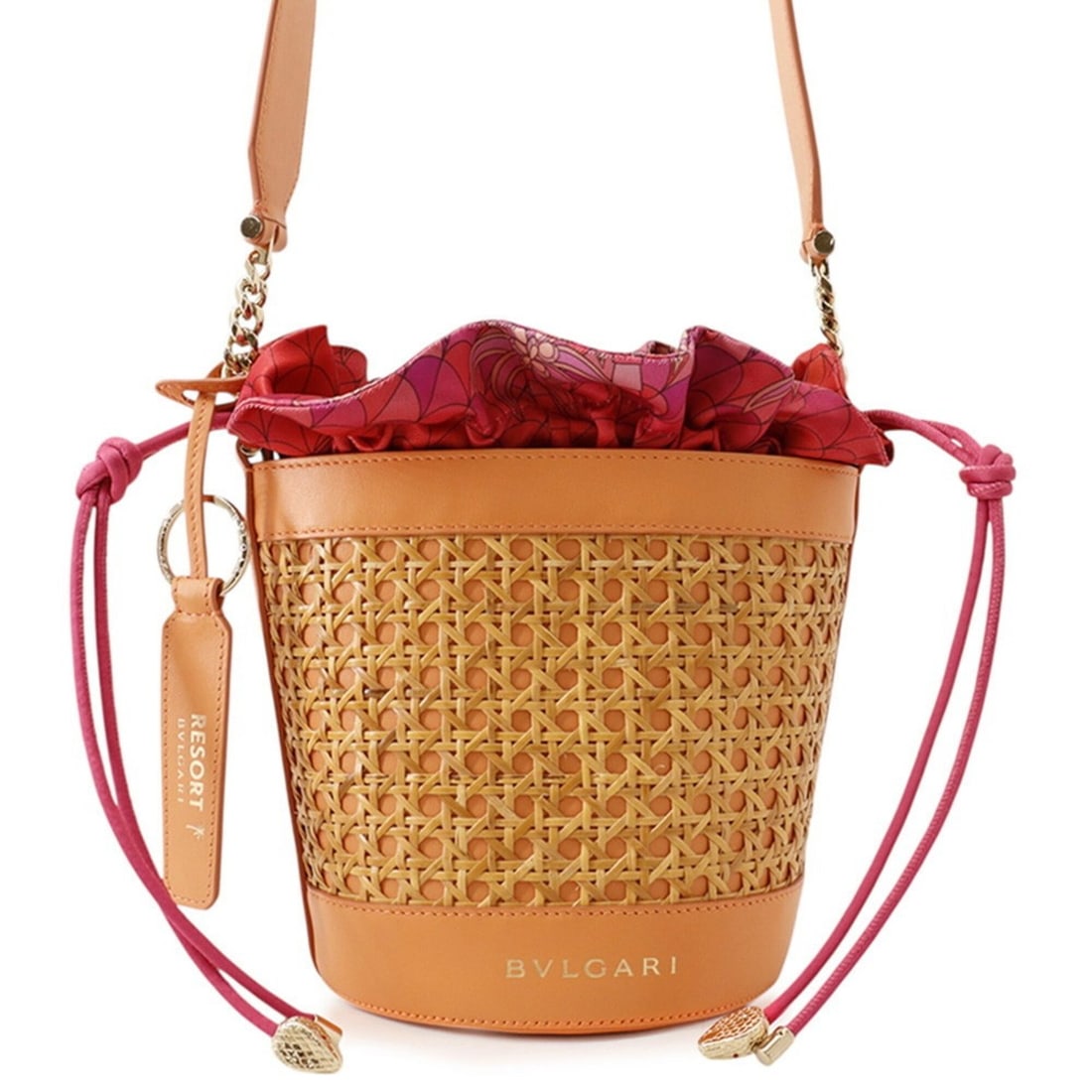 Bvlgari Bulgari Serpenti Forever Bucket Bag, Leather and Rattan, Handbag: --- Catalog ---Category: SizeSize (HxWxD): 16.5cm x 15.5cm x 14.5cm / 6.49'' x 6.1'' x 5.7''Category: DesignType: Shoulder bagColor: OrangeGender: WomenMaterial: Leather , Wisteria vine Category: Gene
