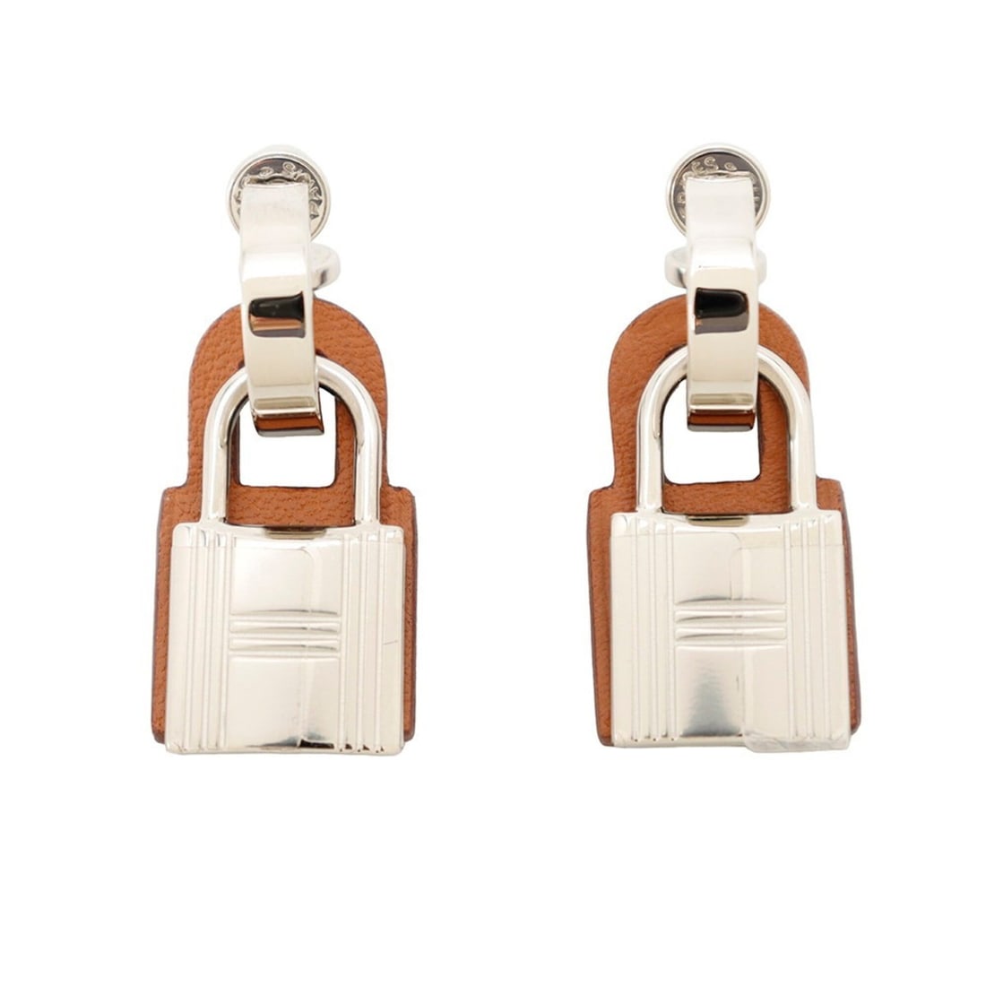 Hermes O'Kelly earrings, gold metal, Swift leather, D stamp.: --- Catalog ---Category: SizeSize (HxWxD): 23.00mm x 13.00mm / 0.91'' x 0.51''Category: DesignType: Stud earringsColor: GoldGender: Women,MenMaterial: Metal, Swift leatherCategory: GeneralBrand: Herme