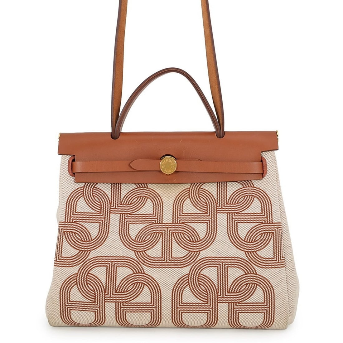 Hermes Herbag Zip PM Retourne Fauve Ecru Beige Toile H Vache Hunter B Stamp Handbag HERMES: --- Catalog ---Category: SizeSize (HxWxD): 26cm x 31cm x 10cm / 10.23'' x 12.2'' x 3.93''Category: DesignType: HandbagColor: Beige, Brown, EcruGender: WomenMaterial: Toile H , Leather Category: Genera