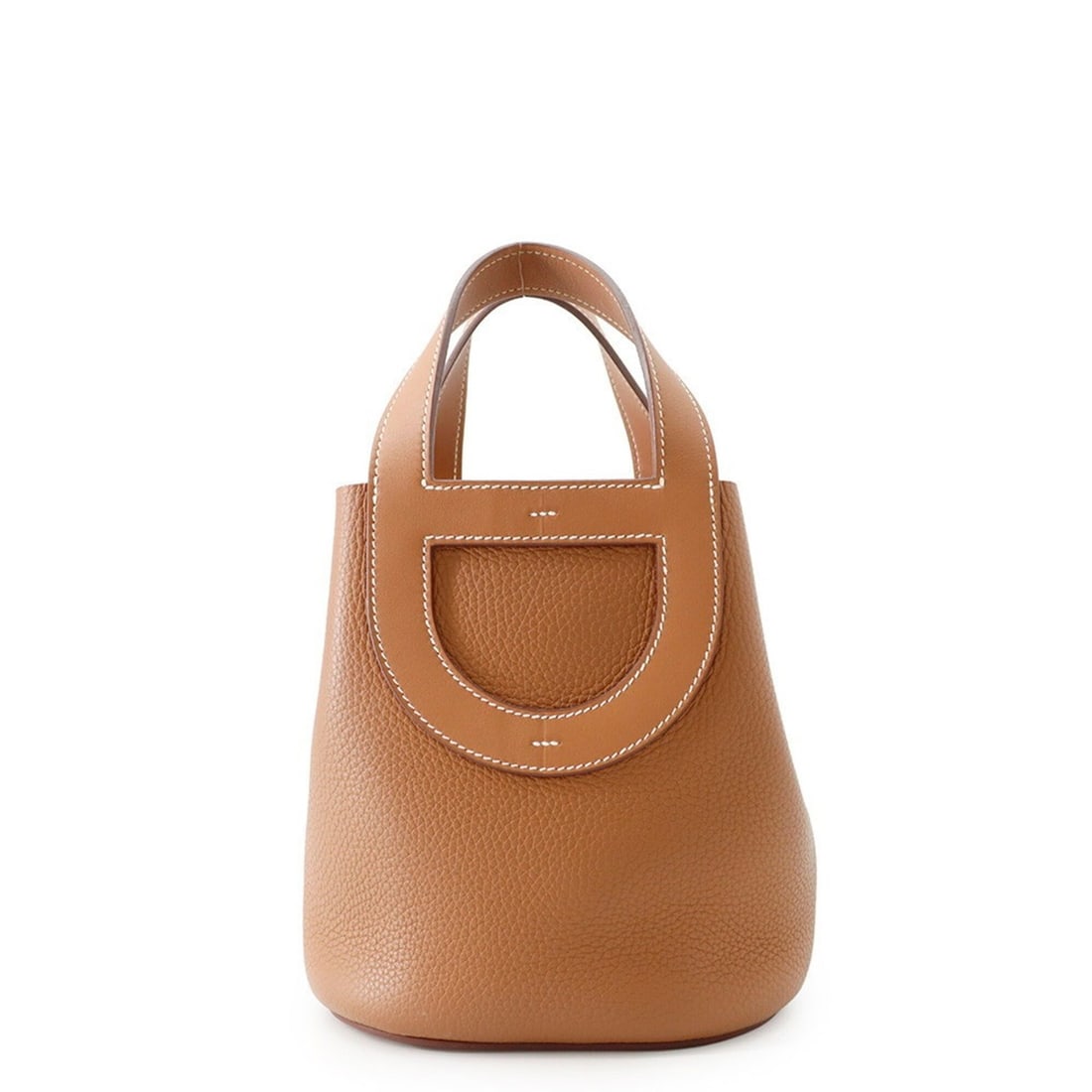 Hermes In the Loop Tote Bag, 18cm, Gold, Taurillon Clemence Leather, Swift W Stamp, HERMES: --- Catalog ---Category: SizeWeight: 390g / 13.75oz.Size (HxWxD): 19cm x 18cm x 13cm / 7.48'' x 7.08'' x 5.11''Category: DesignType: Tote bagColor: GoldGender: WomenClosure: OpenMaterial: Taurillon cl
