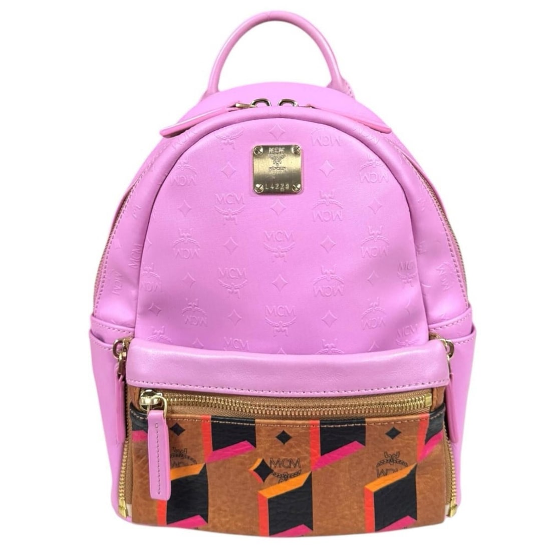 MCM Visetos Backpack/Daypack, Coated Canvas MMK5SVE46PK001, Women's.: --- Catalog ---Category: SizeSize (HxWxD): 28cm x 21cm x 10cm / 11.02'' x 8.26'' x 3.93''Category: DesignType: Backpack, PouchColor: Brown, PinkGender: WomenMaterial: Coated canvas , PVC Category: Gen