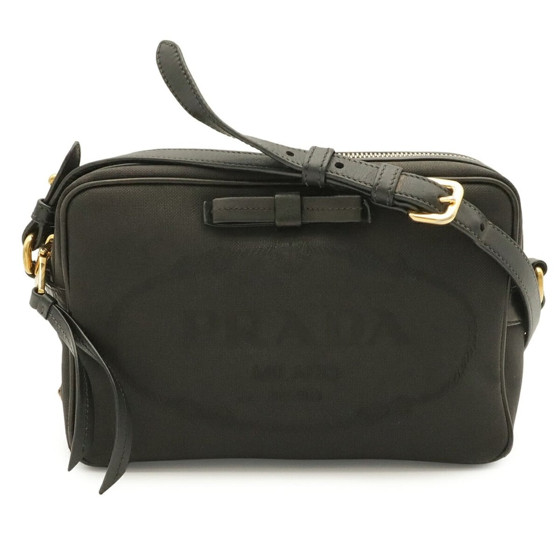 PRADA Jacquard Ribbon Shoulder Bag/Pochette, Canvas, NERO Black, 1BH089: --- Catalog ---Category: SizeSize (HxWxD): 14.5cm x 22cm x 8cm / 5.7'' x 8.66'' x 3.14''Category: DesignType: Pochette, Shoulder bagColor: Black, NeroGender: WomenMaterial: Bow Category: GeneralMPN: 1