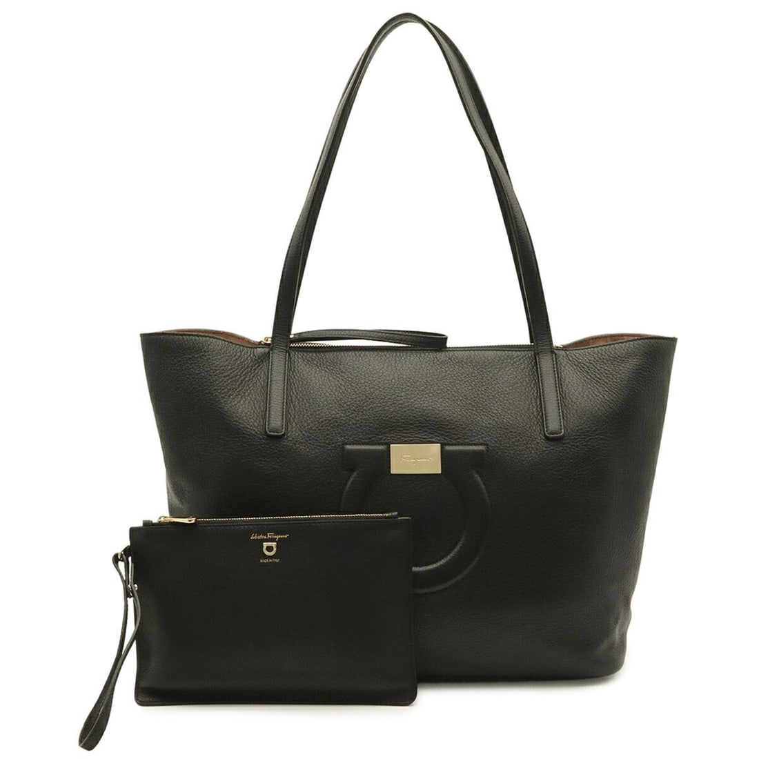 Salvatore Ferragamo Gancini Tote Bag Shoulder Leather Black AB21 H019: --- Catalog ---Category: SizeSize (HxWxD): 29cm x 35cm x 15.5cm / 11.41'' x 13.77'' x 6.1''Category: DesignType: Pouch, Shoulder bag, Tote bagColor: BlackGender: WomenMaterial: Leather Category: Gener