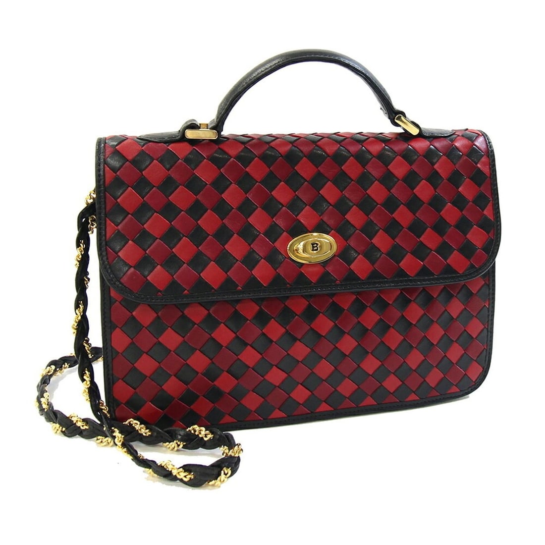 Bally handbag, red and black leather, chain shoulder, crossbody, vintage style, women's.: --- Catalog ---Category: SizeSize (HxWxD): 16.5cm x 23cm x 5.5cm / 6.49'' x 9.05'' x 2.16''Category: DesignType: HandbagColor: Black, Red colorGender: WomenMaterial: Leather Category: GeneralBrand: Ba