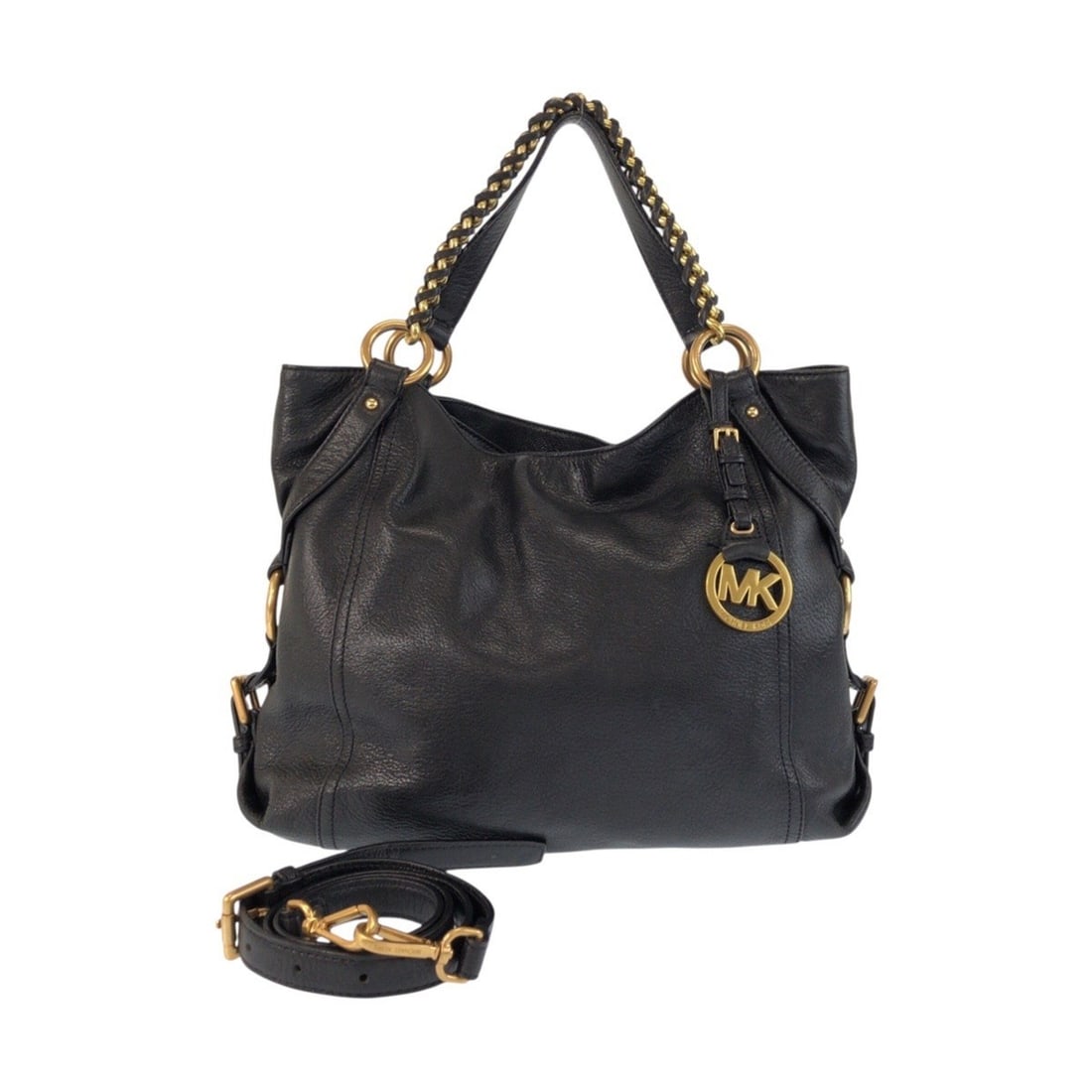 Michael Kors AQ1205 Chain Handle Tote Bag/Shoulder Bag (Black, Gold Hardware, Leather) - 2-Way Style: --- Catalog ---Category: SizeSize (HxWxD): 26cm x 37cm x 9cm / 10.23'' x 14.56'' x 3.54''Category: DesignType: Shoulder bag, Tote bagColor: BlackGender: WomenMaterial: Leather Hardware Color: GoldCate
