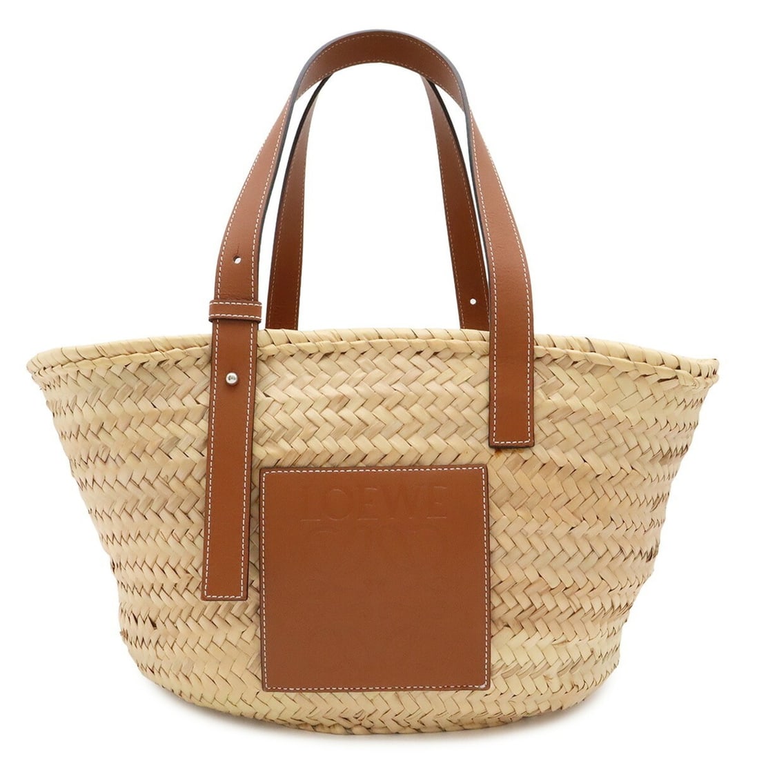 LOEWE Basket Bag, Medium Handbag, Palm Leaf Leather, Natural Tan Brown, 327.02.S92: --- Catalog ---Category: SizeSize (HxWxD): 24cm x 43cm x 17cm / 9.44'' x 16.92'' x 6.69''Category: DesignType: Basket, HandbagColor: BrownGender: WomenMaterial: Leather Category: GeneralBrand: Loewe--