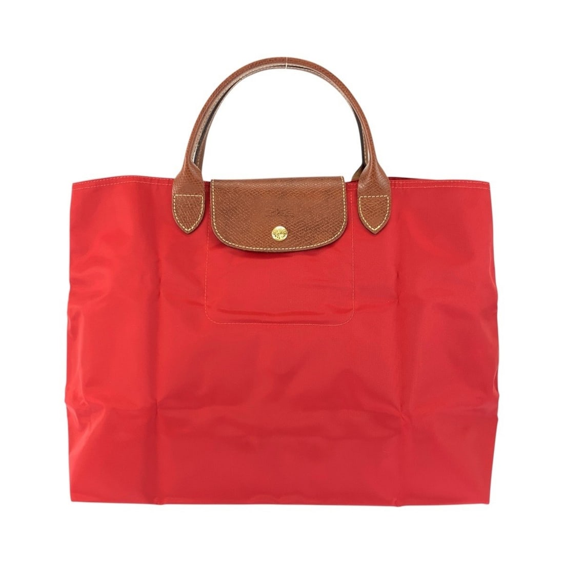 Longchamp Le Pliage handbag/tote bag for women, red/brown with gold hardware, nylon and leather, (1 of 11)