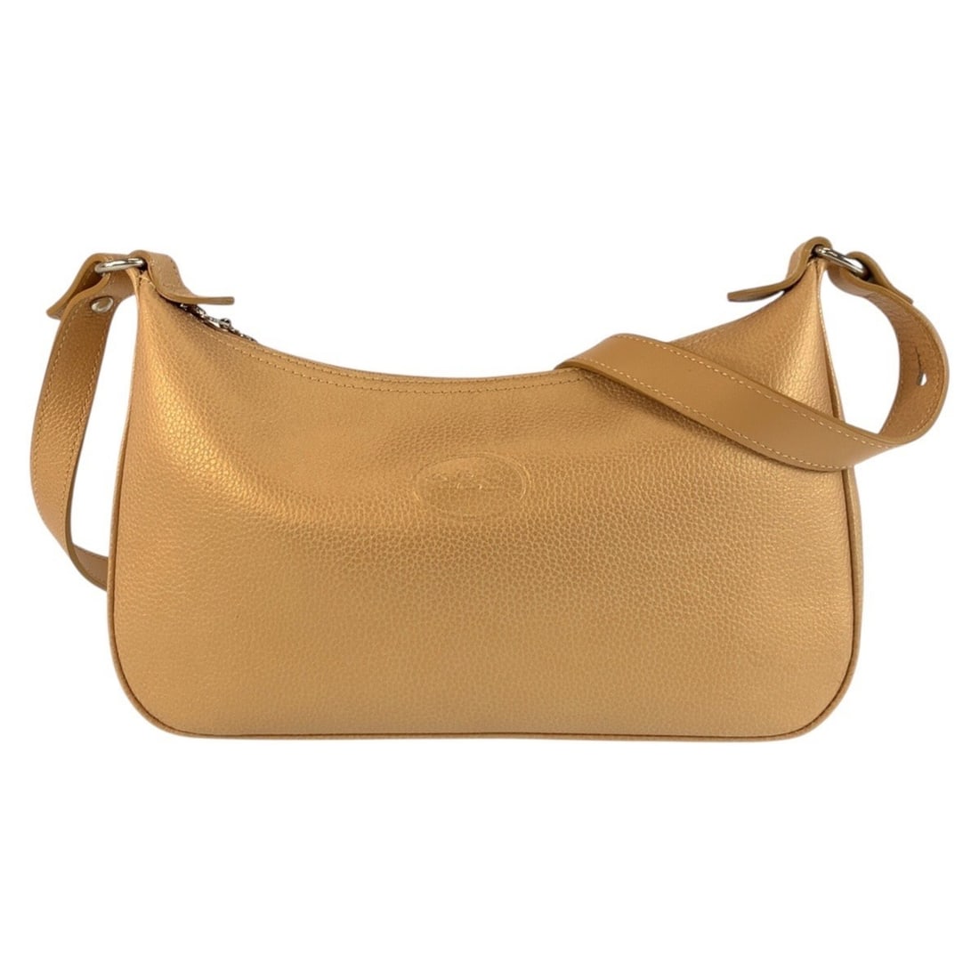 Longchamp beige leather shoulder bag/pouch with silver hardware for women. (1 of 16)