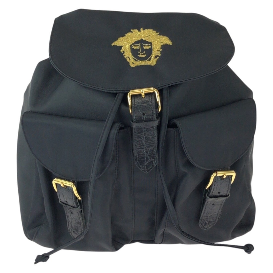 VERSACE Vintage Medusa Black Nylon Backpack with Gold Hardware for Women: --- Catalog ---Category: SizeSize (HxWxD): 30cm x 30cm x 13cm / 11.81'' x 11.81'' x 5.11''Category: DesignType: BackpackColor: BlackGender: WomenMaterial: Nylon Hardware Color: GoldCategory: GeneralBr