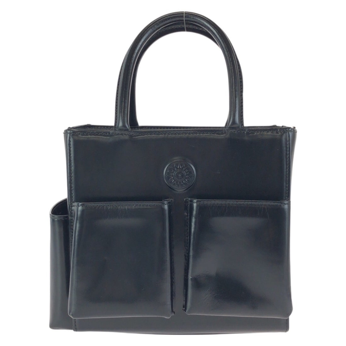 VERSACE Vintage Sunburst Black Leather Handbag/Tote Bag with Gold Hardware for Women: --- Catalog ---Category: SizeSize (HxWxD): 20.5cm x 21.5cm x 10cm / 8.07'' x 8.46'' x 3.93''Category: DesignType: Handbag, Tote bagColor: BlackGender: WomenMaterial: Leather Hardware Color: GoldCatego