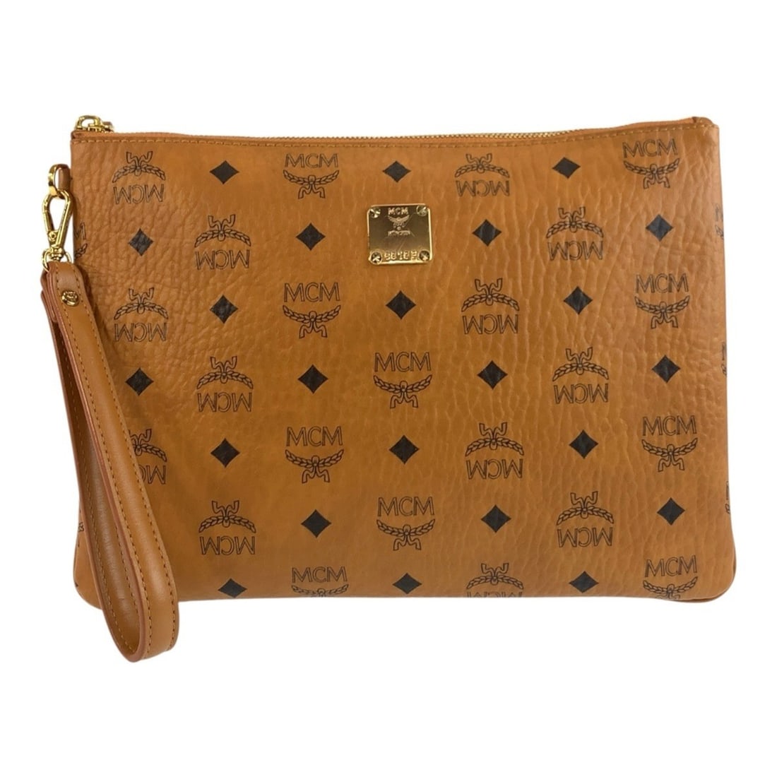 MCM Visetos Brown Leather Clutch Bag with Gold Hardware - Men's: --- Catalog ---Category: SizeSize (HxWxD): 20cm x 28cm x 2cm / 7.87'' x 11.02'' x 0.78''Category: DesignType: Clutch bagColor: BrownGender: MenMaterial: Leather Hardware Color: GoldCategory: GeneralBr