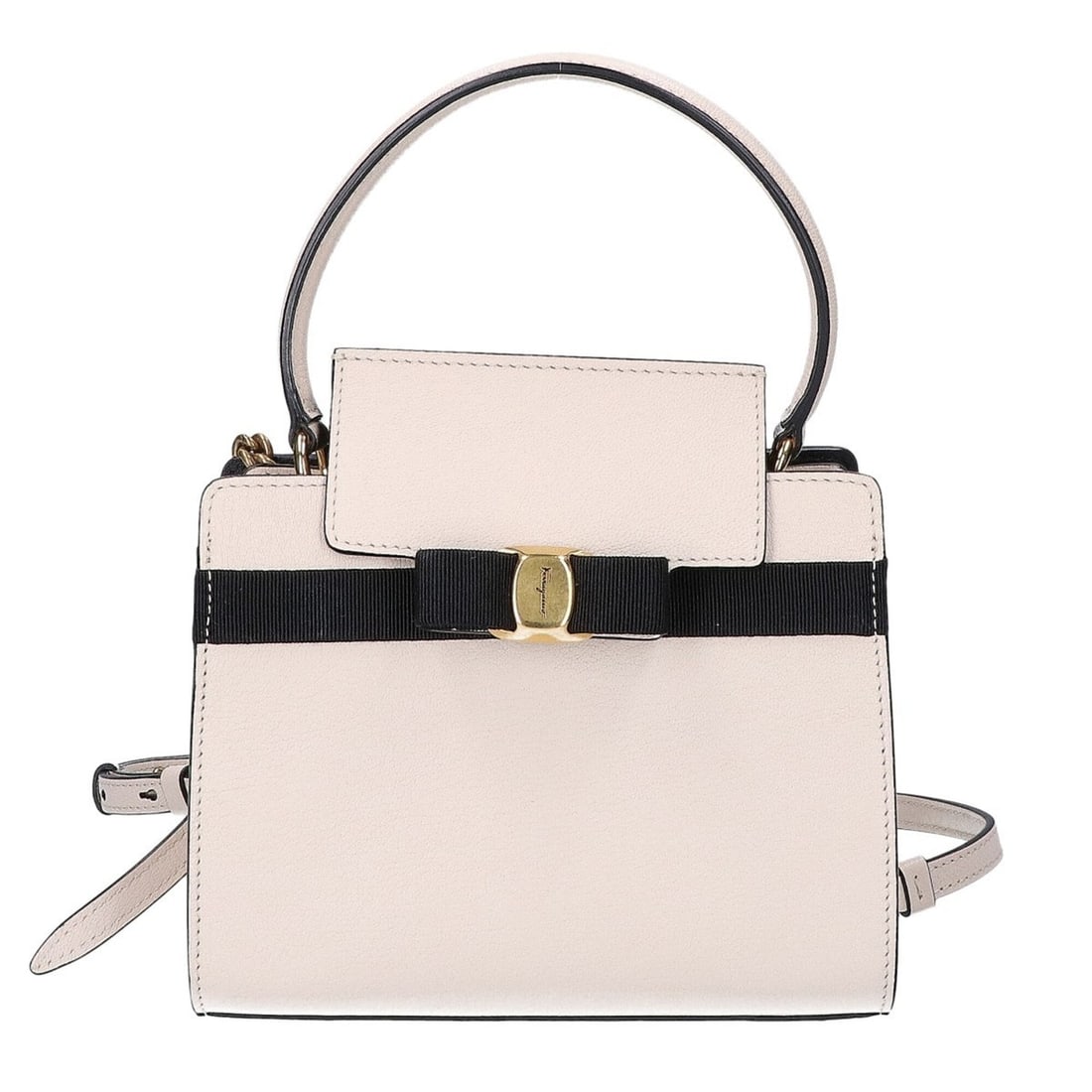 Salvatore Ferragamo FZ-21 1282 Vara 2-Way Shoulder Bag/Handbag, Ivory, Gold Hardware, Women's (1 of 10)