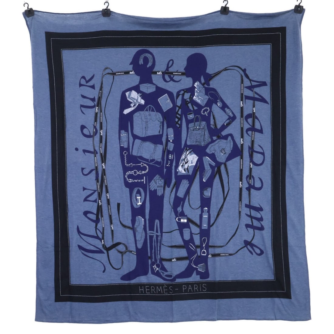 HERMES MONSIEUR ET MADAME Cotton Scarf/Muffler, Navy, Women's: --- Catalog ---Category: SizeSize (LxW): 1.12m x 1.03m / 44.48'' x 40.55''Category: DesignType: ScarfColor: NavyGender: WomenMaterial: Cotton Category: GeneralBrand: Hermes--- Item List ---Section: Co