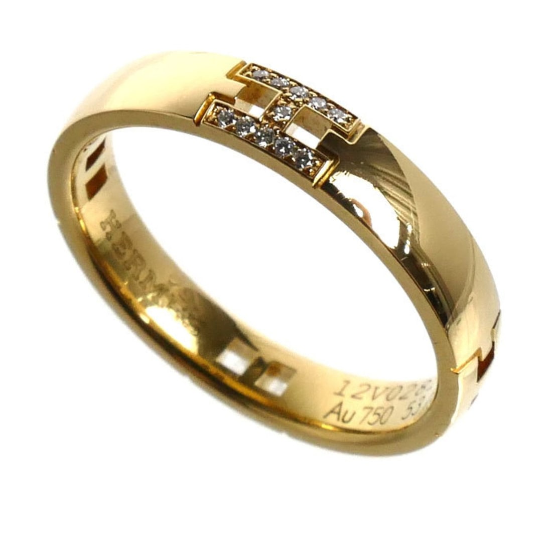 HERMES Hermes 18KYG Yellow Gold Hercules Ring with Diamonds, Size 53, 4.0g, Women's: --- Catalog ---Category: SizeUS Size: 6.5Brand Size: 52.5Category: DesignType: Band ringStone: DiamondGender: WomenMaterial: Yellow gold (18K)Category: GeneralBrand: HermesCountry of Origin: France---