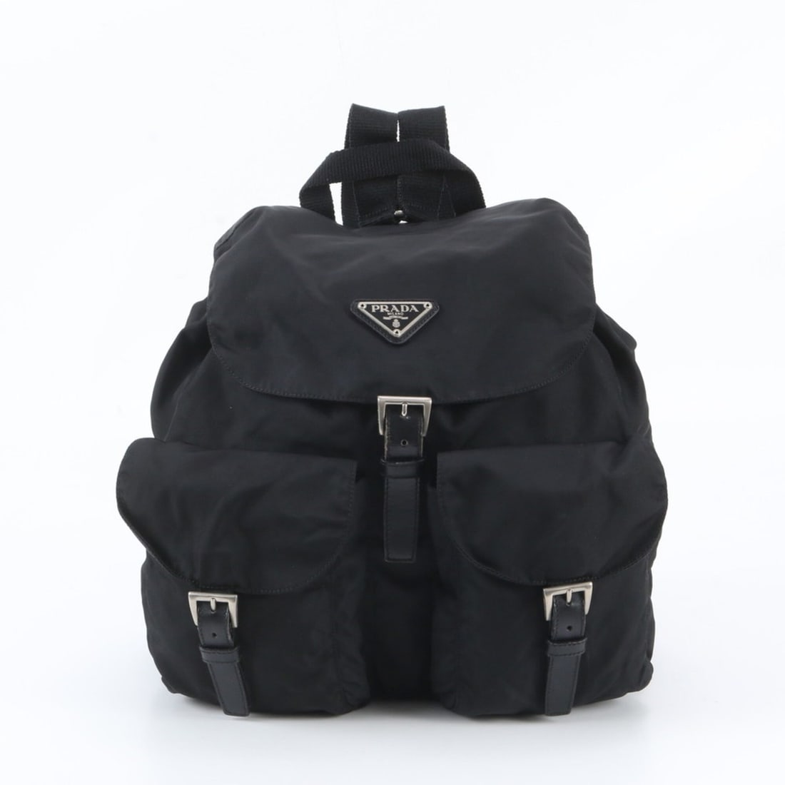 Prada Tessuto Nylon Triangle Logo Leather Backpack, Black, Women's (1 of 10)