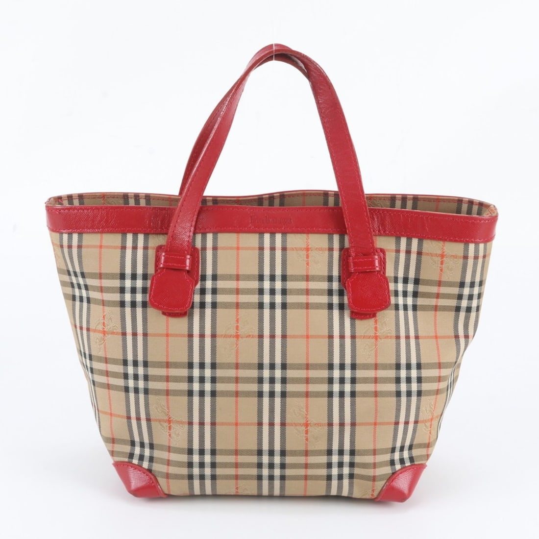 Burberry Nova Check Leather Handbag Tote Bag Beige Women's: --- Catalog ---Category: SizeSize (HxWxD): 20cm x 20cm x 15cm / 7.87'' x 7.87'' x 5.9''Category: DesignType: Handbag, Tote bagColor: Beige, Red colorGender: WomenMaterial: Leather , Canvas Category: G