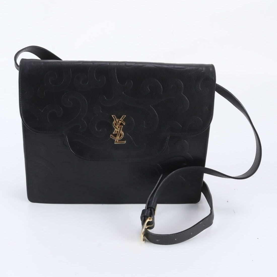 Yves Saint Laurent YSL Arabesque Pattern Leather Shoulder Bag, Black, Women's: --- Catalog ---Category: SizeSize (HxWxD): 22cm x 27cm x 6cm / 8.66'' x 10.62'' x 2.36''Category: DesignType: Shoulder bagColor: BlackGender: WomenMaterial: Leather Category: GeneralBrand: Yves Saint 