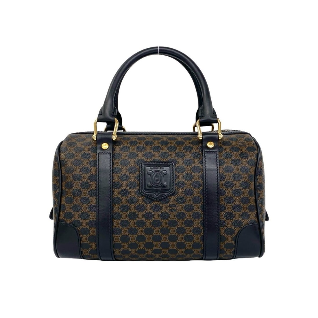 CELINE Vintage Macadam Blazon Logo Pattern Leather Mini Boston Bag Handbag Black Brown 148-1: --- Catalog ---Category: SizeSize (HxWxD): 16.5cm x 25.5cm x 14.5cm / 6.49'' x 10.03'' x 5.7''Category: DesignType: Boston bag, HandbagColor: Black, BrownGender: WomenMaterial: Leather , PVC Category: