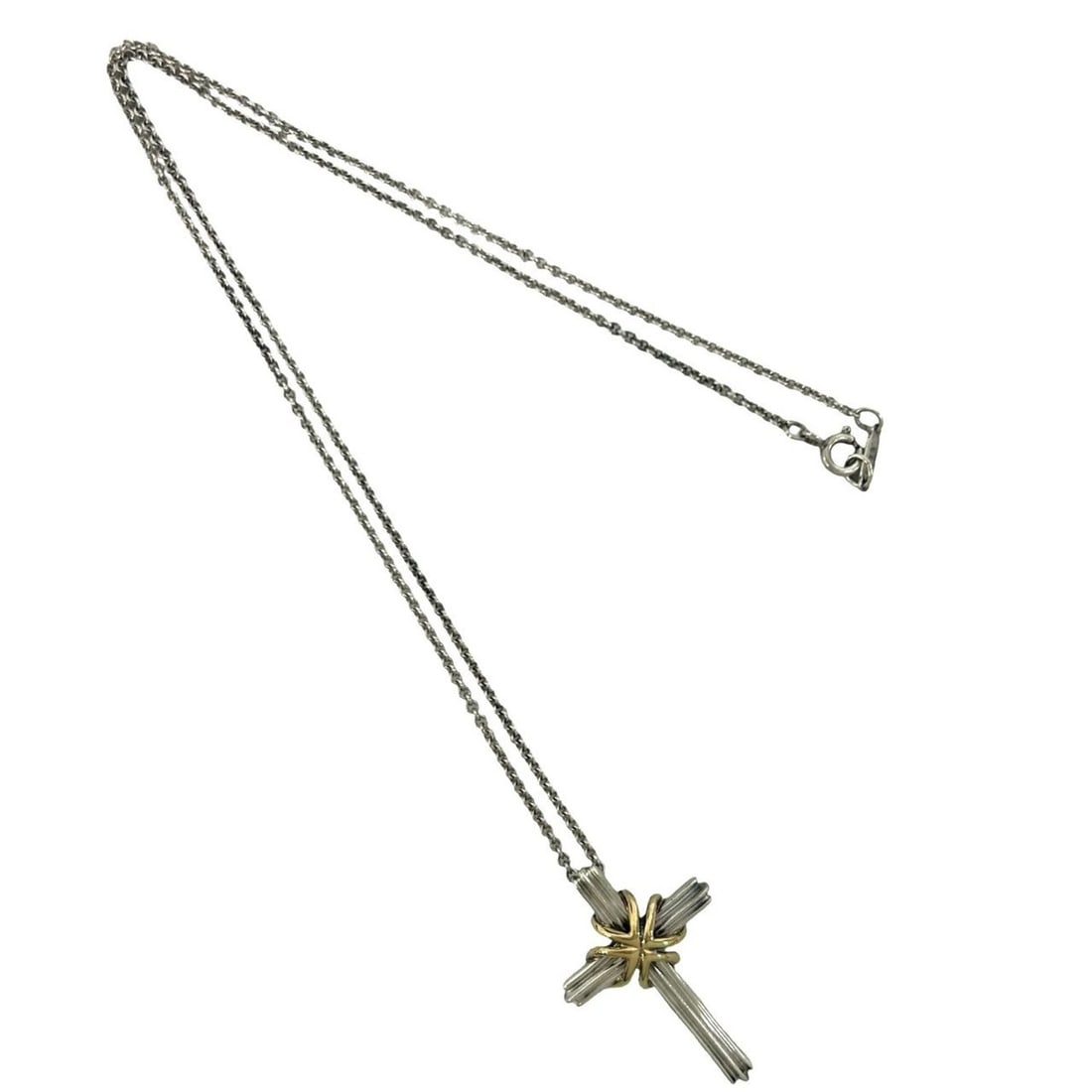 TIFFANY&Co. Tiffany Signature Cross Necklace, Sterling Silver 925, 18K 750YG Pendant, Accessory,: --- Catalog ---Category: SizePendant Size: 30mm x 20mm / 1.18'' x 0.78''Neck Circumference: 47 cm / 18.5''Category: DesignColor: Gold, SilverGender: WomenMaterial: Silver 925, Yellow gold (18K)Pendant