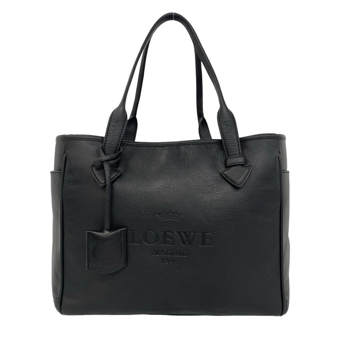 LOEWE Vintage Heritage Logo Engraved Leather Tote Bag/Handbag, Black, 53395: --- Catalog ---Category: SizeSize (HxWxD): 24cm x 29cm x 13cm / 9.44'' x 11.41'' x 5.11''Category: DesignType: Handbag, Tote bagColor: BlackGender: WomenMaterial: Leather Category: GeneralBrand: Loewe