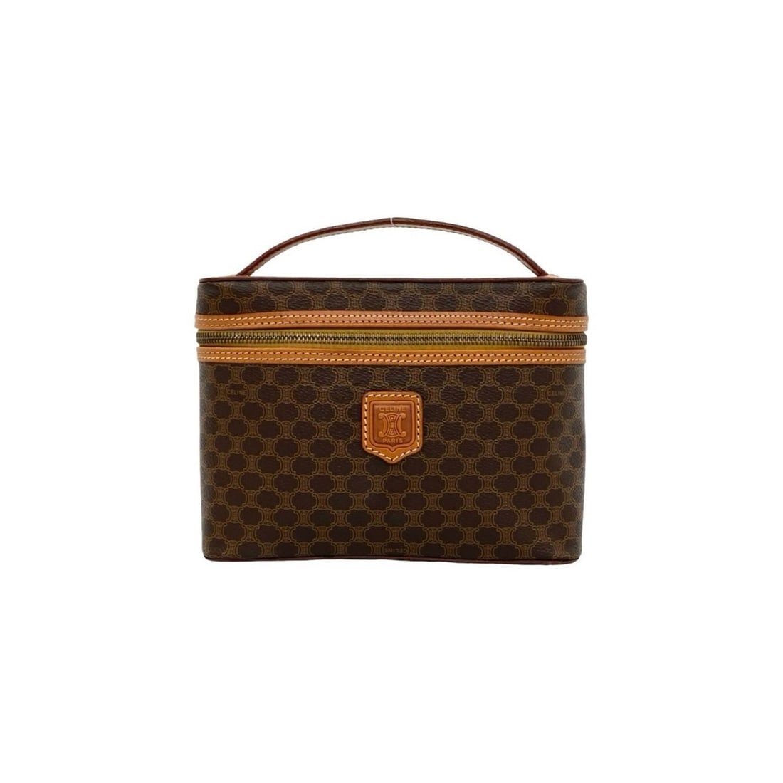 CELINE Vintage Macadam Blazon Pattern Triomphe Leather Handbag Vanity Bag Brown 90899: --- Catalog ---Category: SizeSize (HxWxD): 15cm x 21.5cm x 7cm / 5.9'' x 8.46'' x 2.75''Category: DesignType: Handbag, Vanity bagColor: BrownGender: WomenMaterial: Leather , PVC Category: GeneralBrand