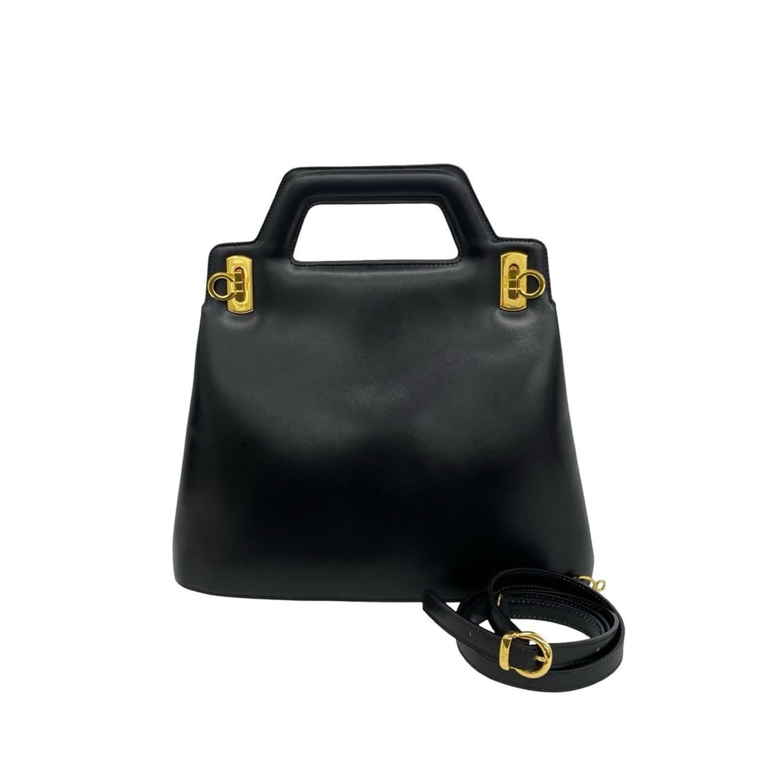 Salvatore Ferragamo Gancini hardware leather 2-way shoulder bag/handbag, black, 17968 (1 of 18)