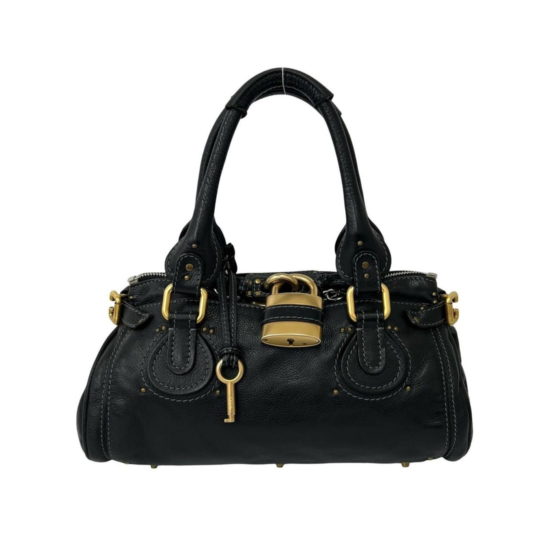 Chloé Chloe Paddington Logo Hardware Leather Handbag Tote Bag Mini Boston Black 69237 (1 of 16)