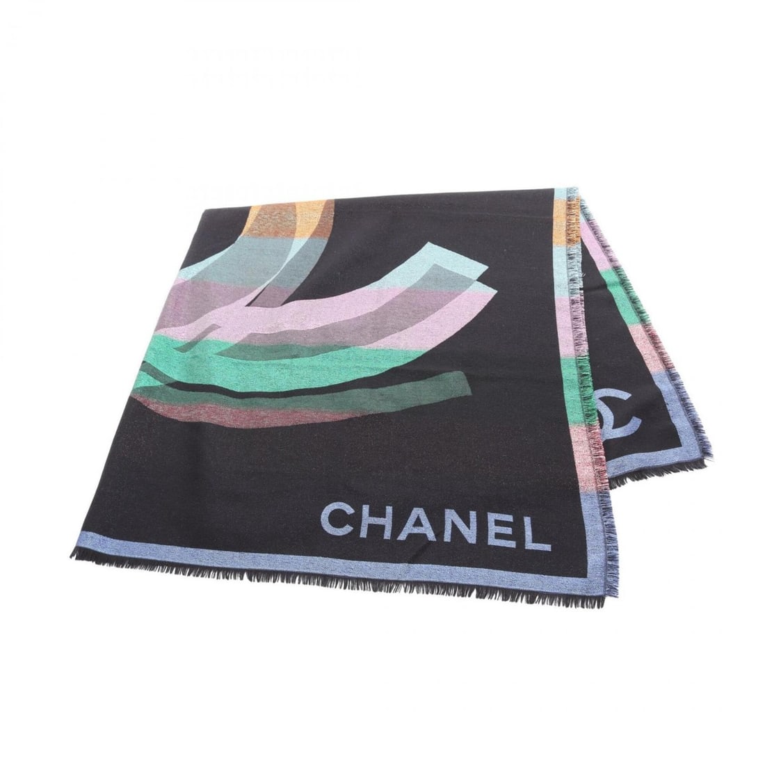 Chanel Coco Mark Scarf, Silk & Cashmere, Women's, Black/Multicolor (1 of 9)