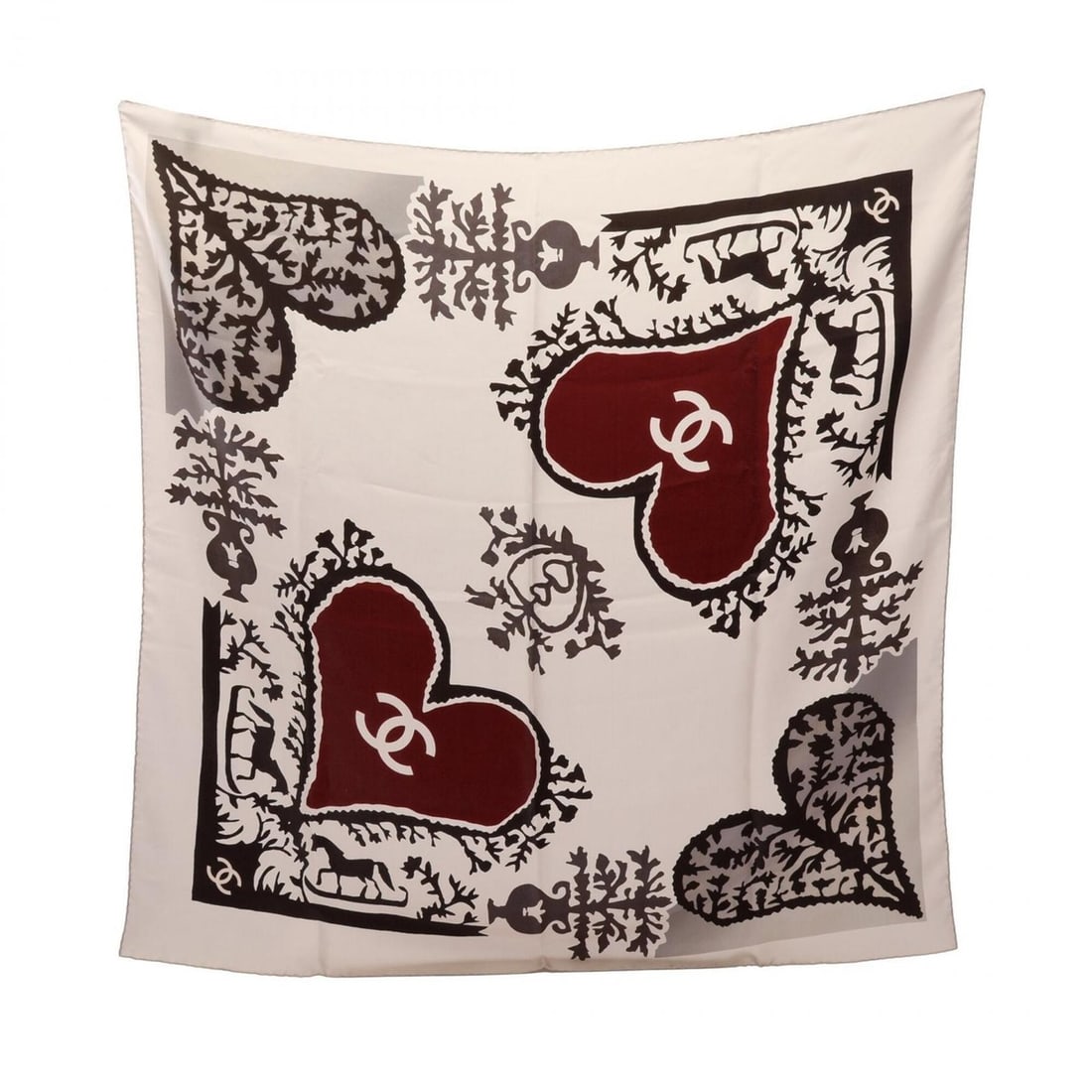 Chanel Coco Mark Scarf/Muffler, Silk, Women's, Beige/Multicolor: --- Catalog ---Category: SizeSize (LxW): 88cm x 88cm / 34.64'' x 34.64''Category: DesignType: ScarfColor: Beige, Multi-colorGender: WomenMaterial: Silk Category: GeneralBrand: Chanel--- Item List ---S