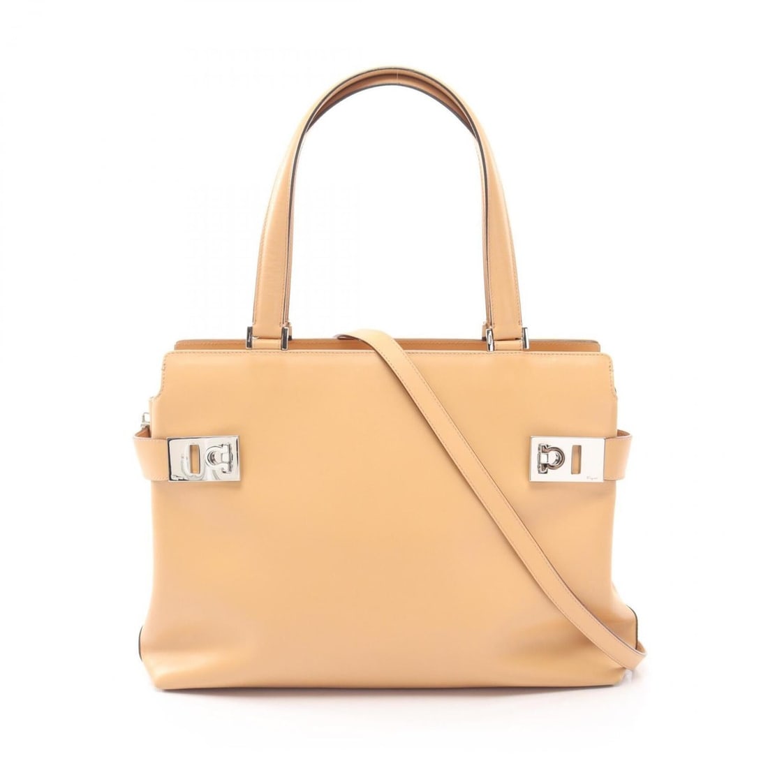 Salvatore Ferragamo Gancini 2-Way Handbag, Leather, Women's, Beige, 21 0166 (1 of 17)