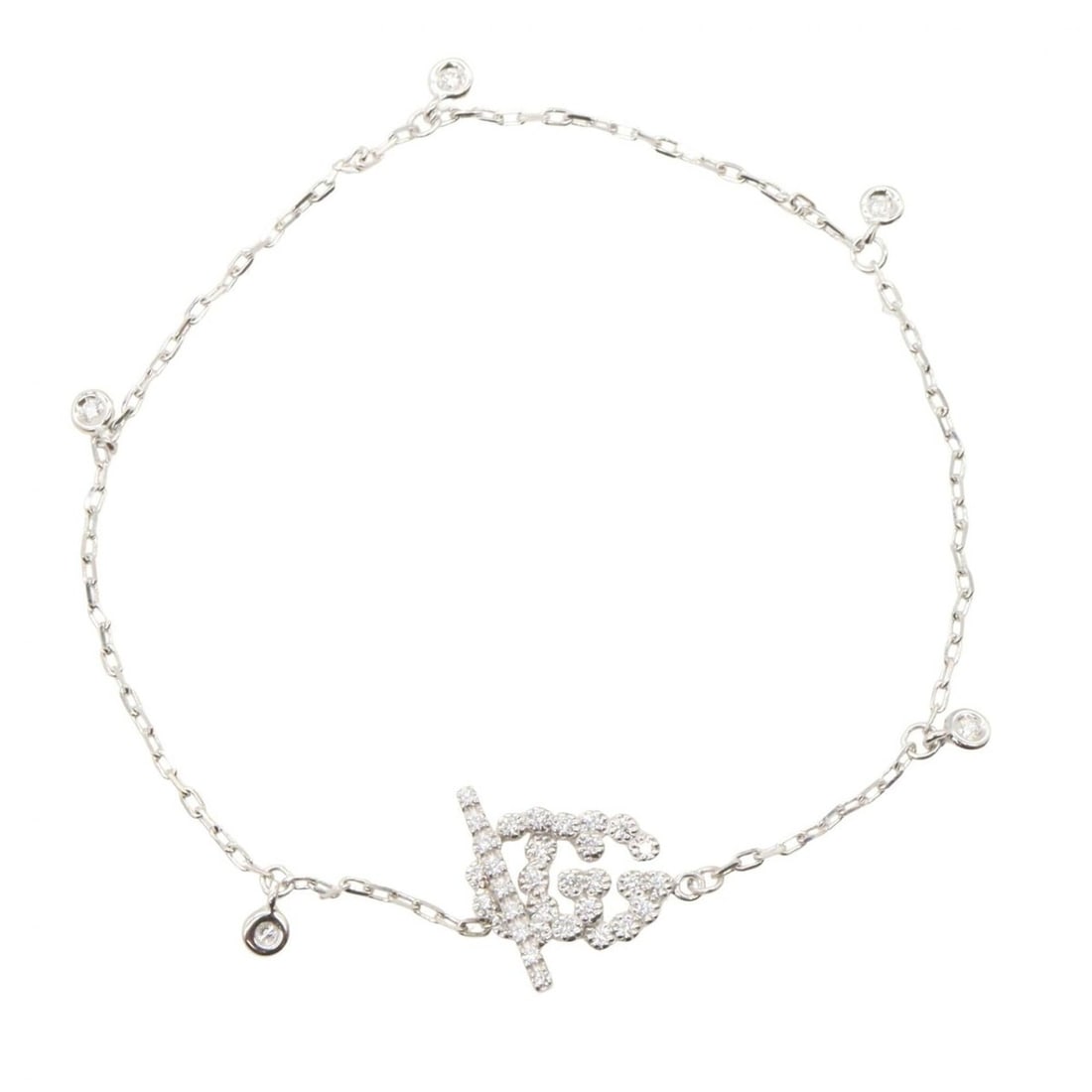 Gucci GG Running Diamond Bracelet, 18K White Gold (18KWG), Diamond, Women's, Silver/Clear Tone (1 of 11)