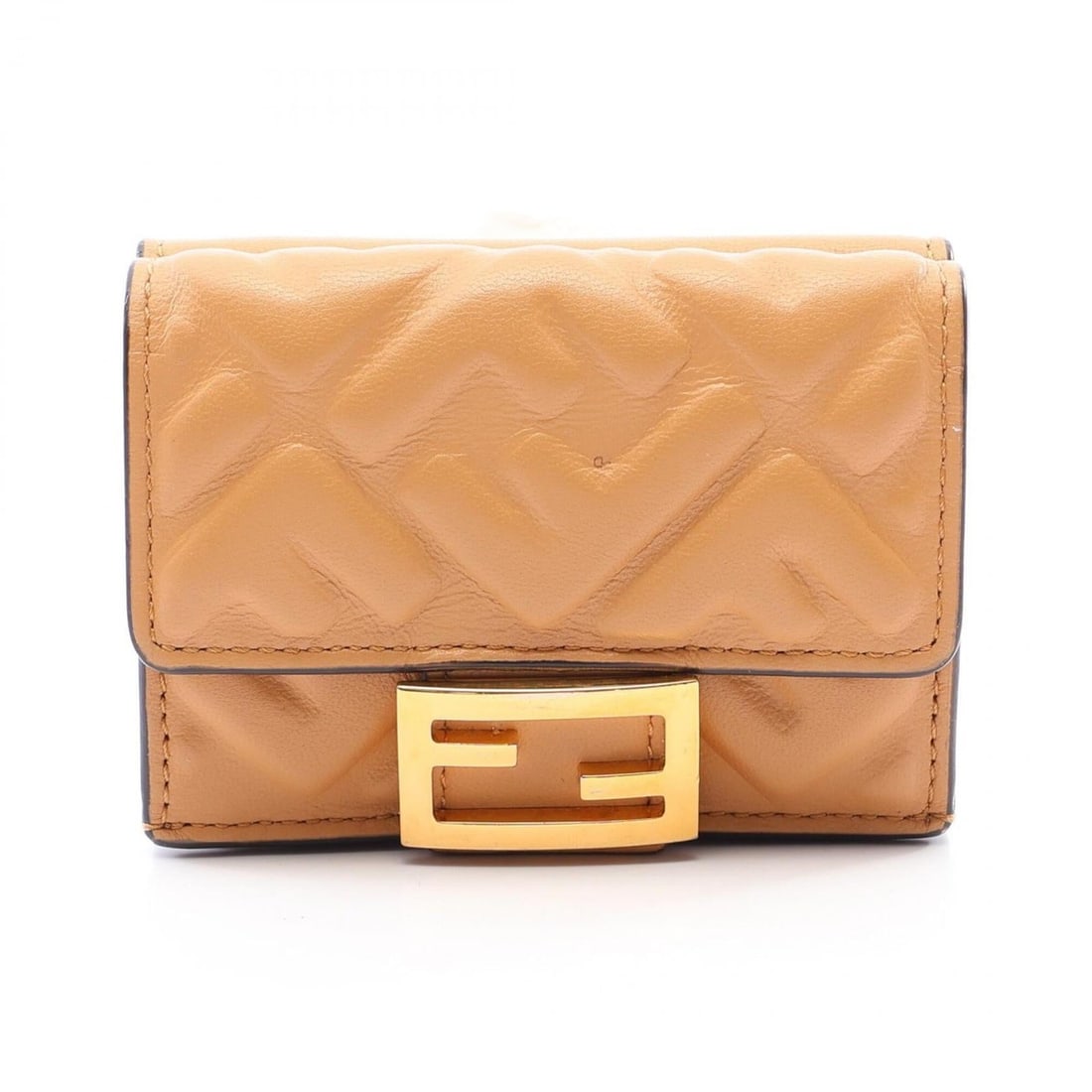 Fendi Baguette FF Logo Tri-fold Wallet, Leather, Women's, Beige, 8M0395 (1 of 11)