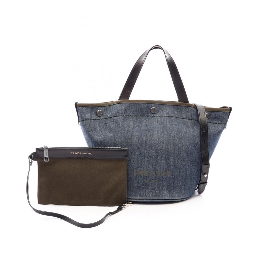 Prada DENIM+CITY CALF 2-Way Tote Bag/Handbag - Denim Leather Women's Navy, Khaki, Black: --- Catalog ---Category: SizeSize (HxWxD): 26cm x 24cm x 19cm / 10.23'' x 9.44'' x 7.48''Category: DesignType: Handbag, Pouch, Tote bagColor: Black, Khaki, NavyGender: WomenMaterial: Denim , Leather C