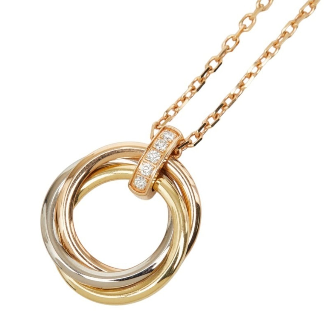 Cartier B7058700 Diamond Trinity Pendant Medium Model Necklace for Women, 18KPG Pink Gold, 18KKYG,: --- Catalog ---Category: SizePendant Size: 23mm x 19mm / 0.9'' x 0.74''Neck Circumference: 44.8 cm / 17.63''Category: DesignGender: WomenMaterial: Pink gold (18K), White gold (18K), Yellow gold (18K)P